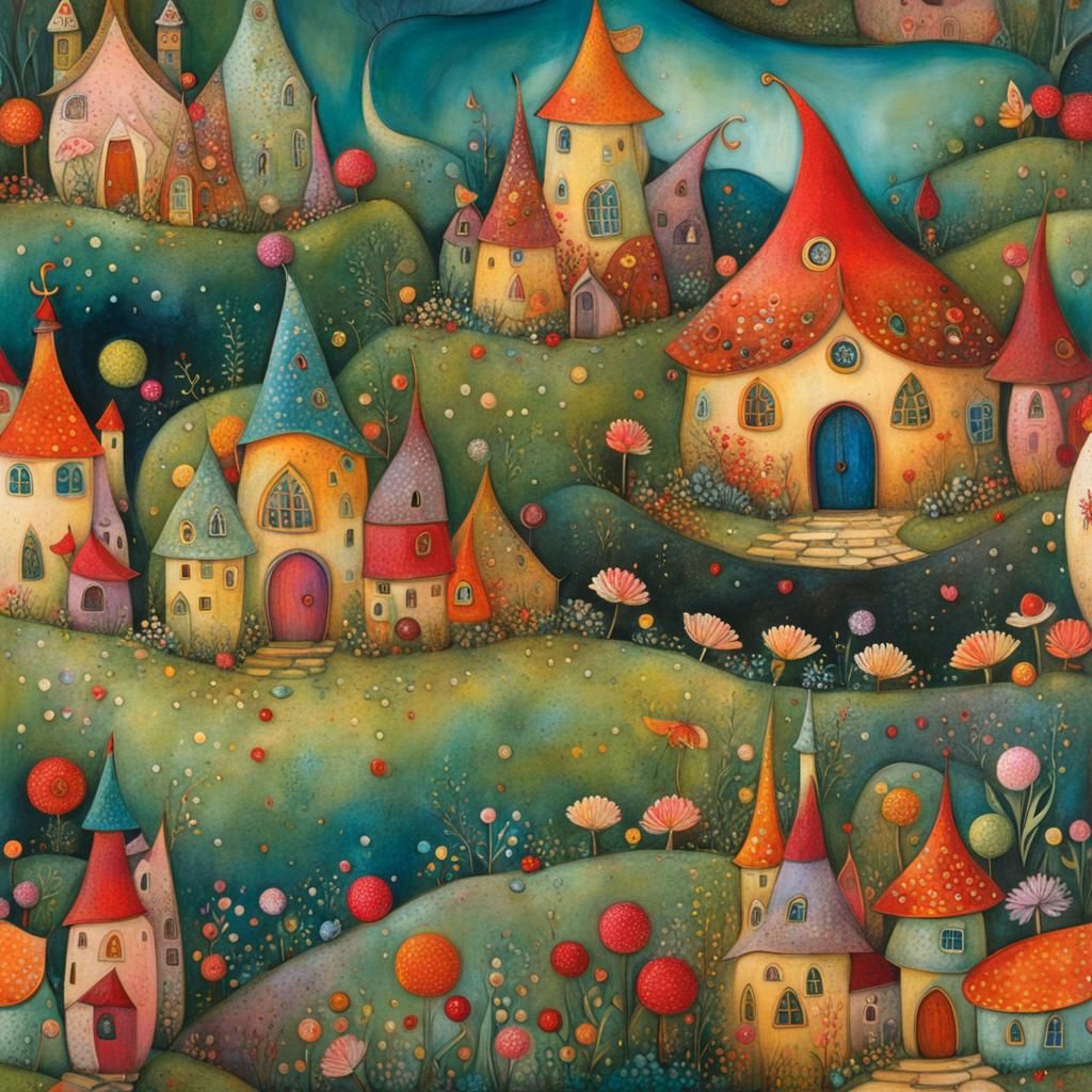 Enchanted Fairy Village in Dreamlike Style