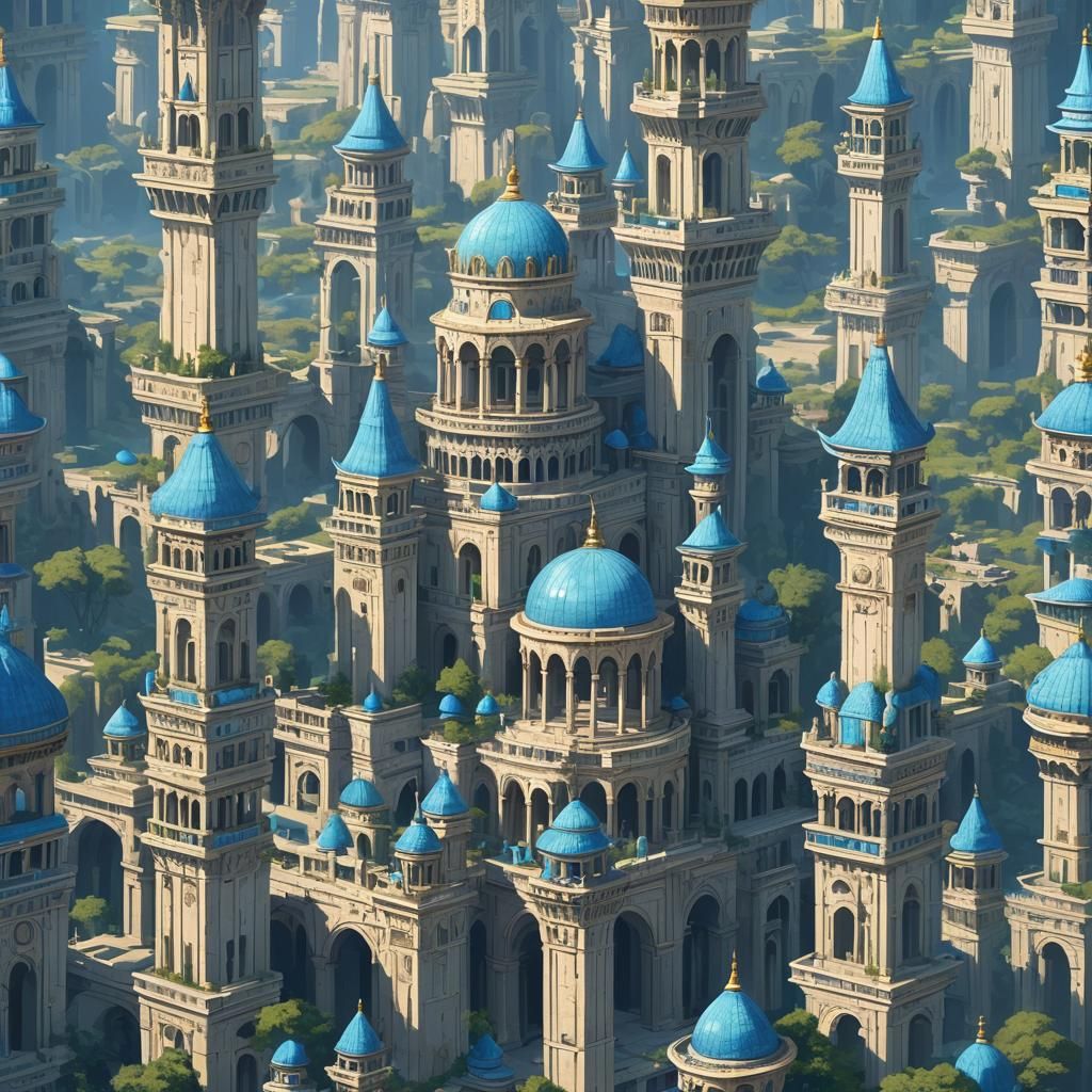 Majestic Blue Palace with Adorned Pillars