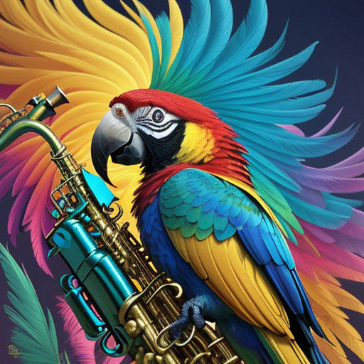 Extreme surrealism: parrot is playing saxophone