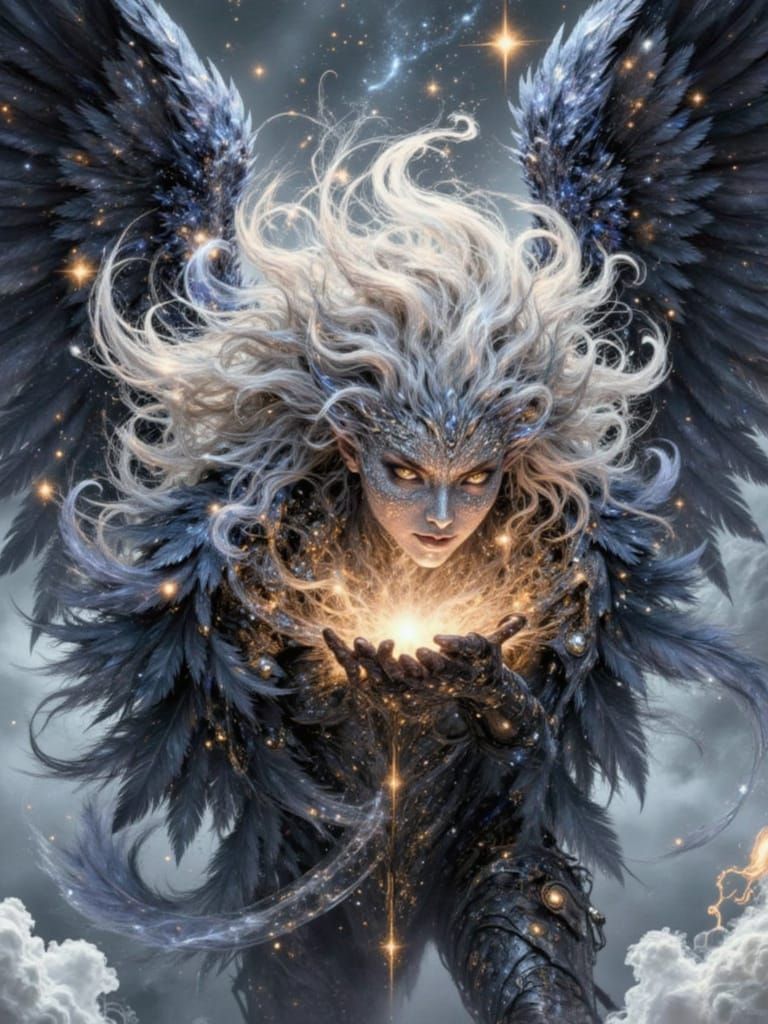 Angel Biker with Feathers and Stars