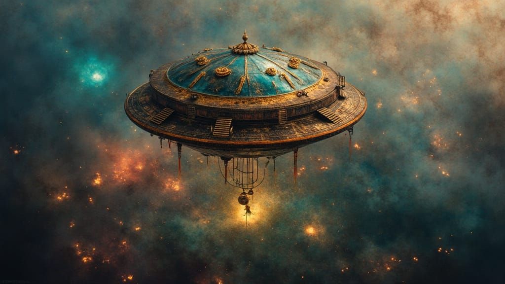 UFO Hovering Over a Detailed Favela in Matte Painting Style