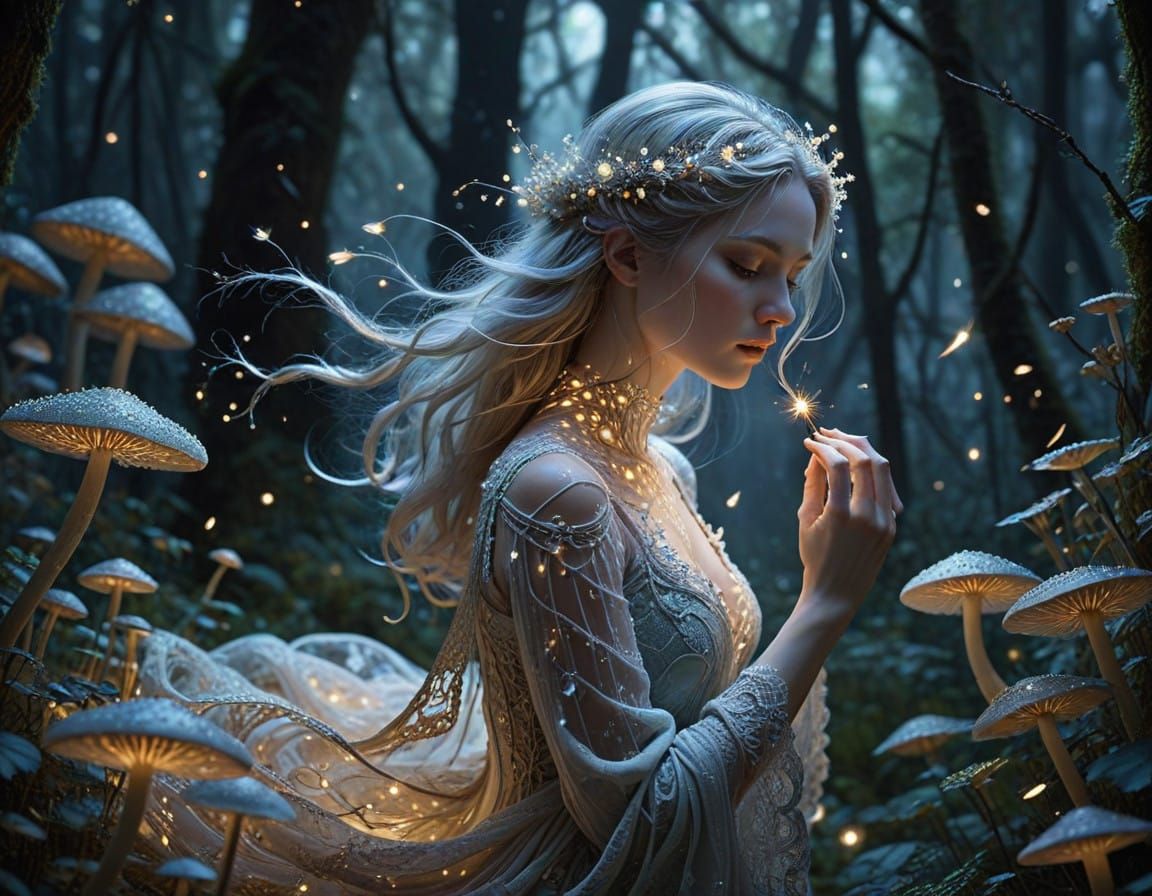 Whispers of Mystical Energy Surround a Delicate Maiden in an...