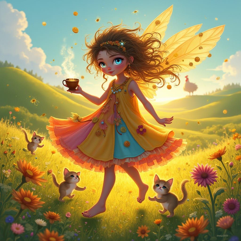 Garden Spirit Dancing in Wildflower Meadow, Digital Art