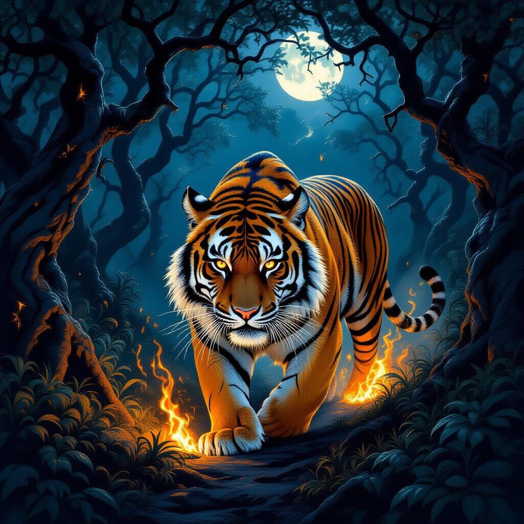 Blazing Tiger in Enchanted Forest