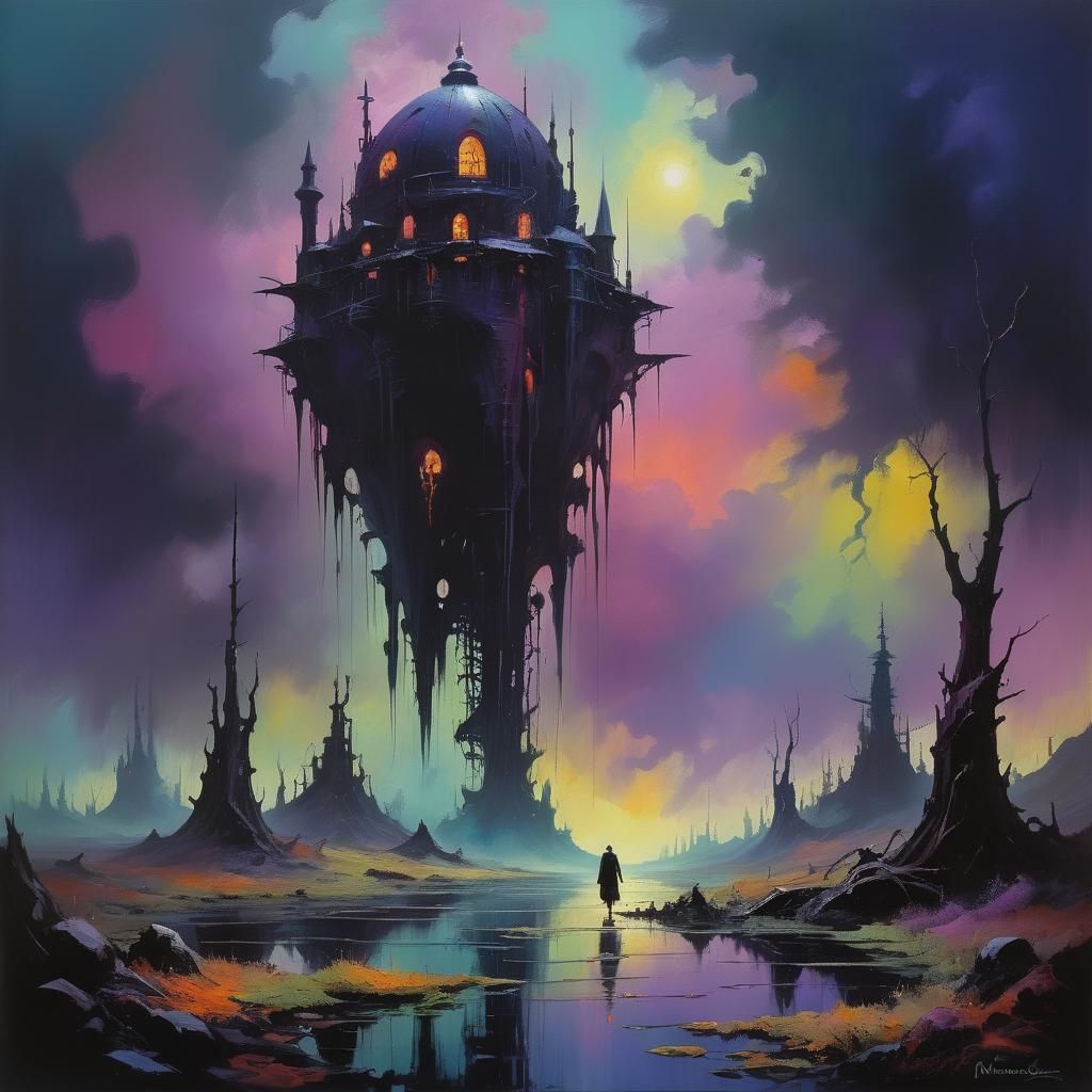 Dark Gothic Sci-Fi Action Scene in Lehr Style