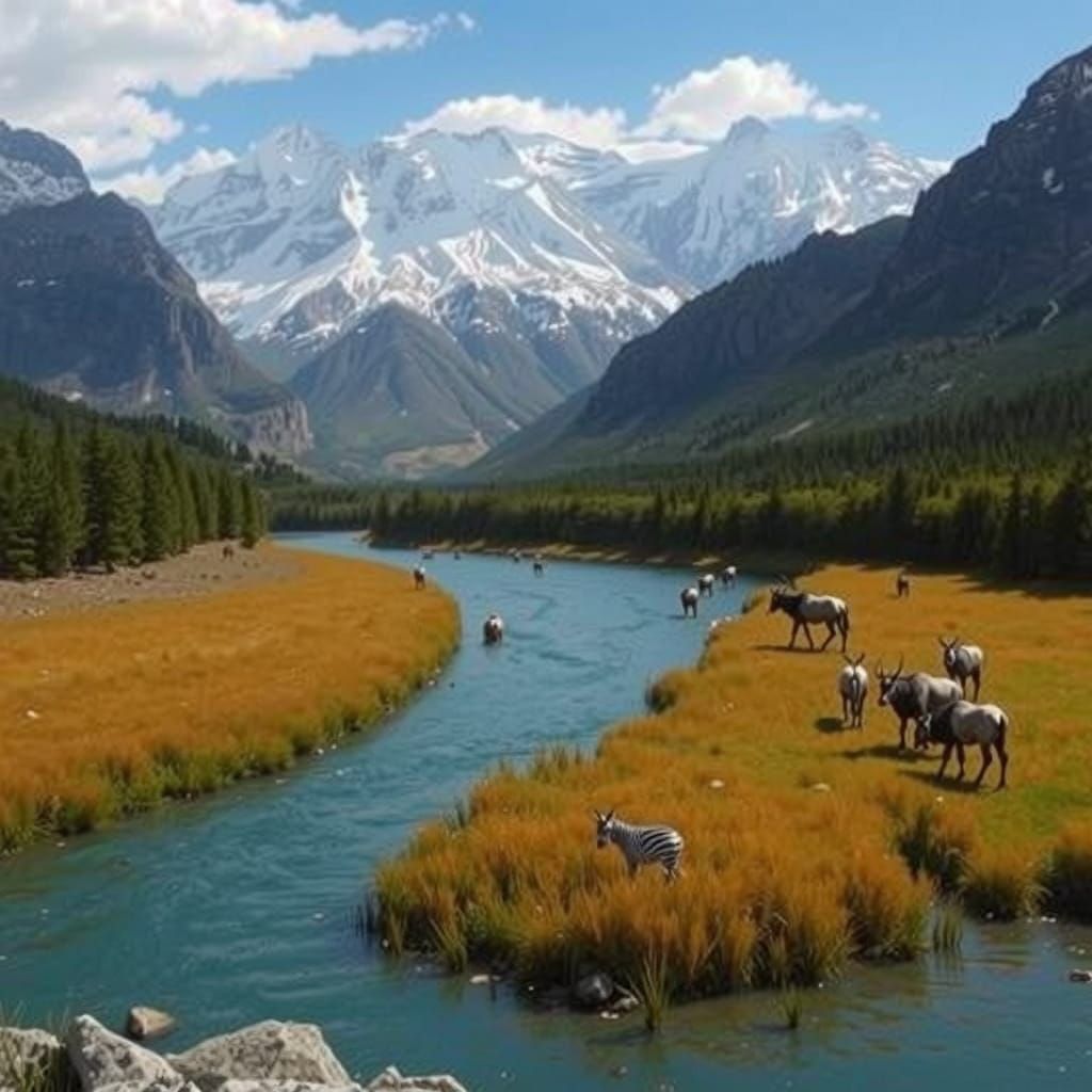 Wild West Landscape with Native American Tribes and Wildlife