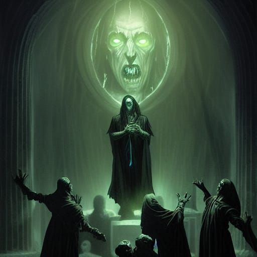 Unholy Necromancer Rises in Graveyard, by Rutkowski & Doré