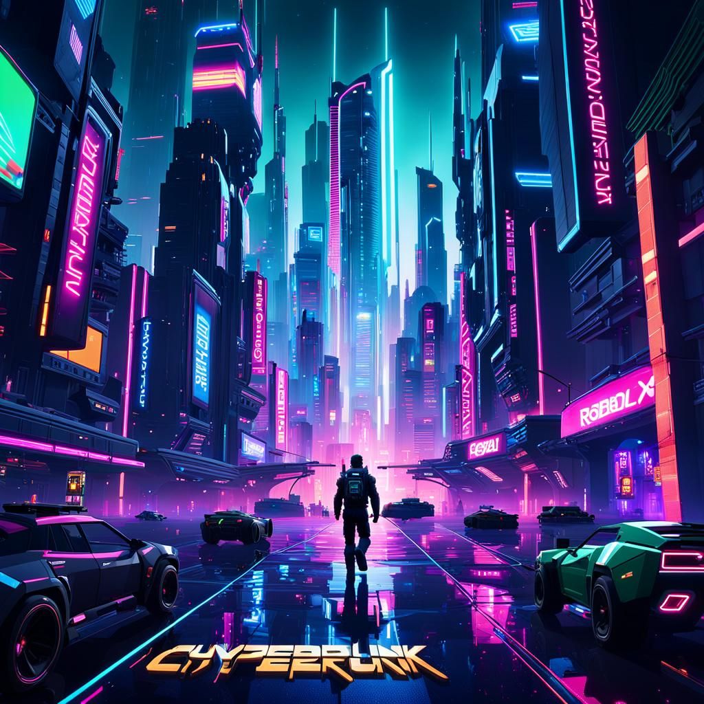 Cyberpunk Cityscape Banner with Game Logos