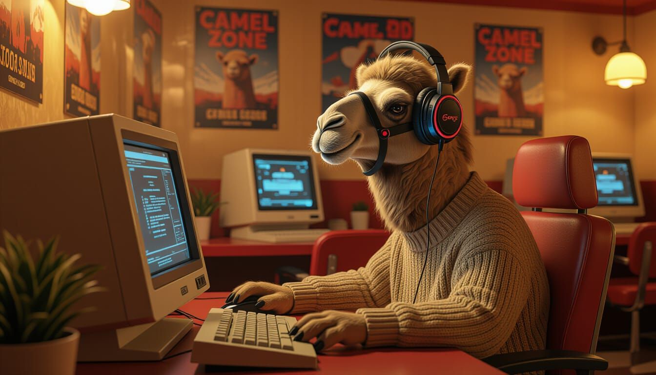 Camel Gamer in Retro Internet Cafe