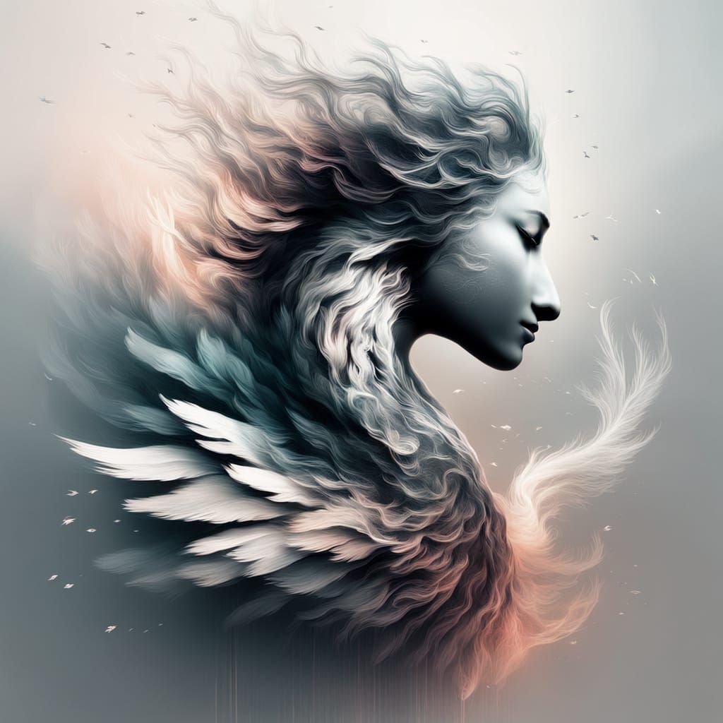 Ethereal Swan Portrait with Flowing Lines in Pastel Gradient