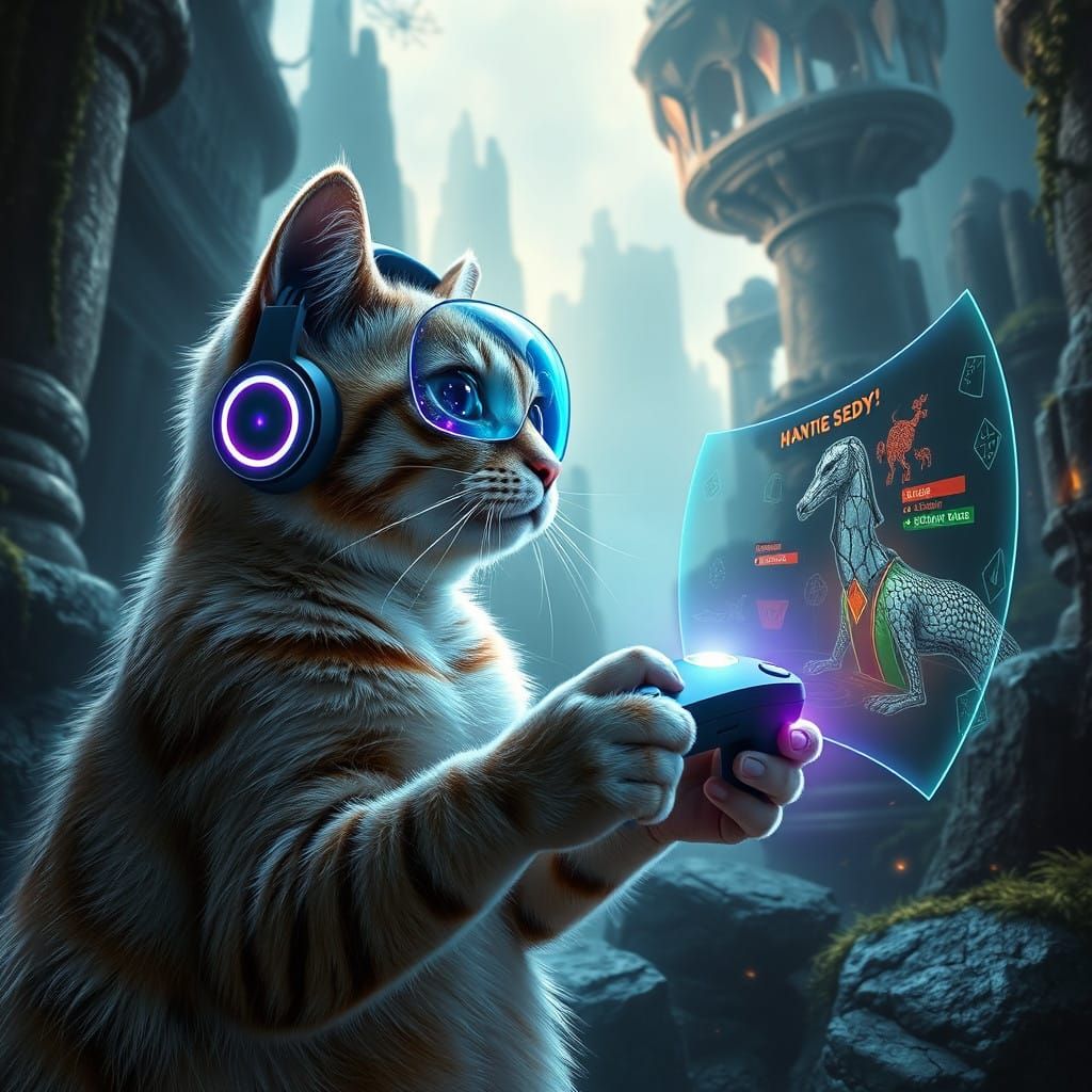 Gaming Cat in Mystical Realm