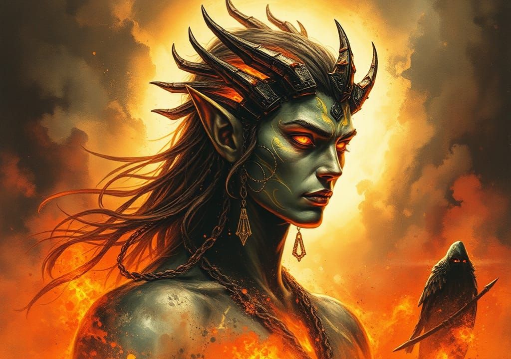 Radiant Avatar in Volcanic Pyroclasm, Alcohol Ink Style