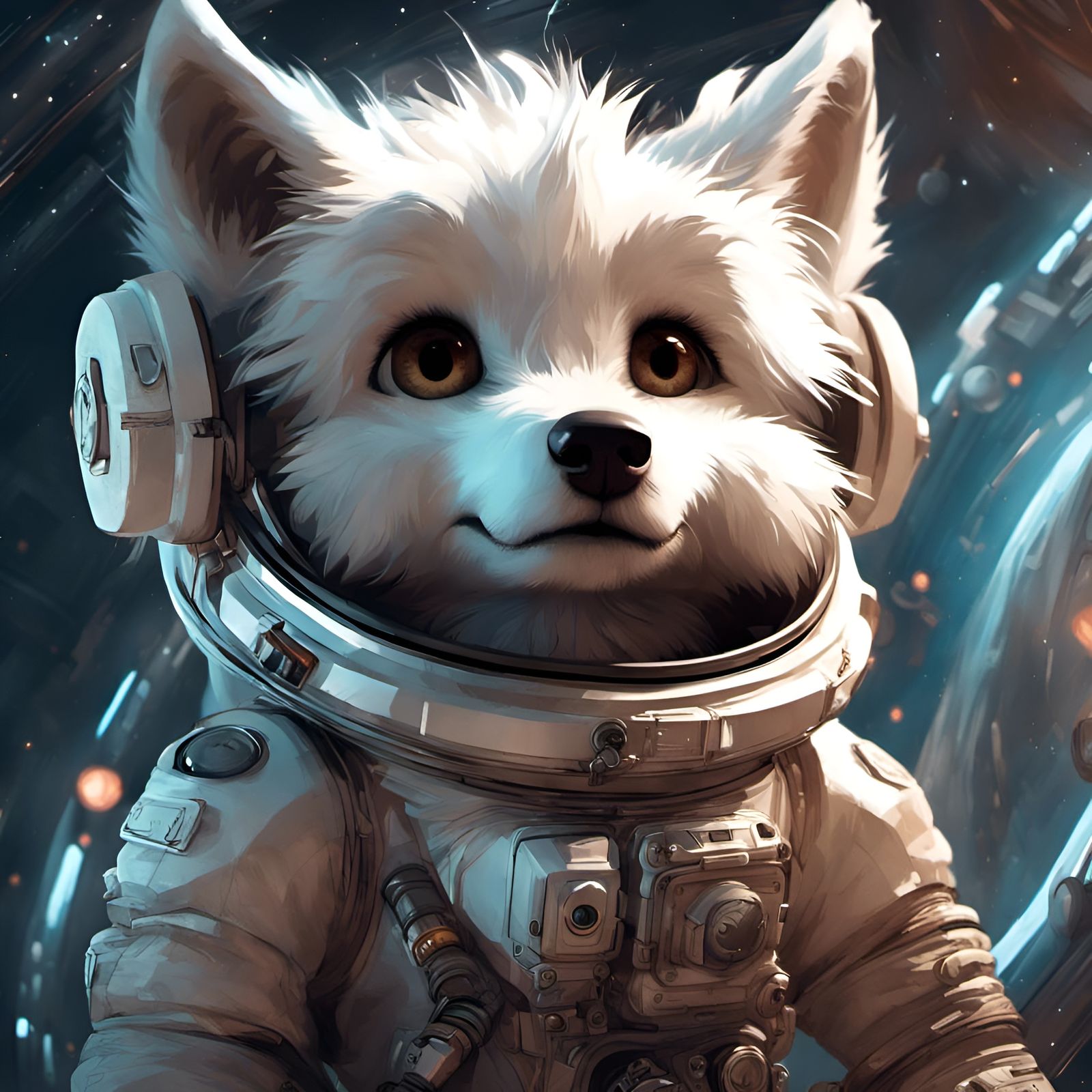 Chibi Wolf Astronaut in Bright Dramatic Lighting