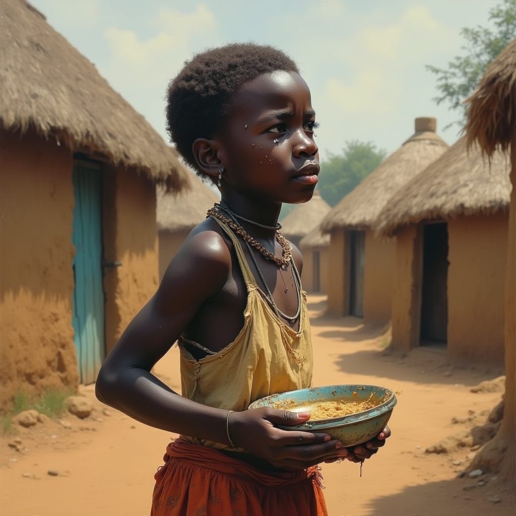 Distressed African Boy in Earthy Tones