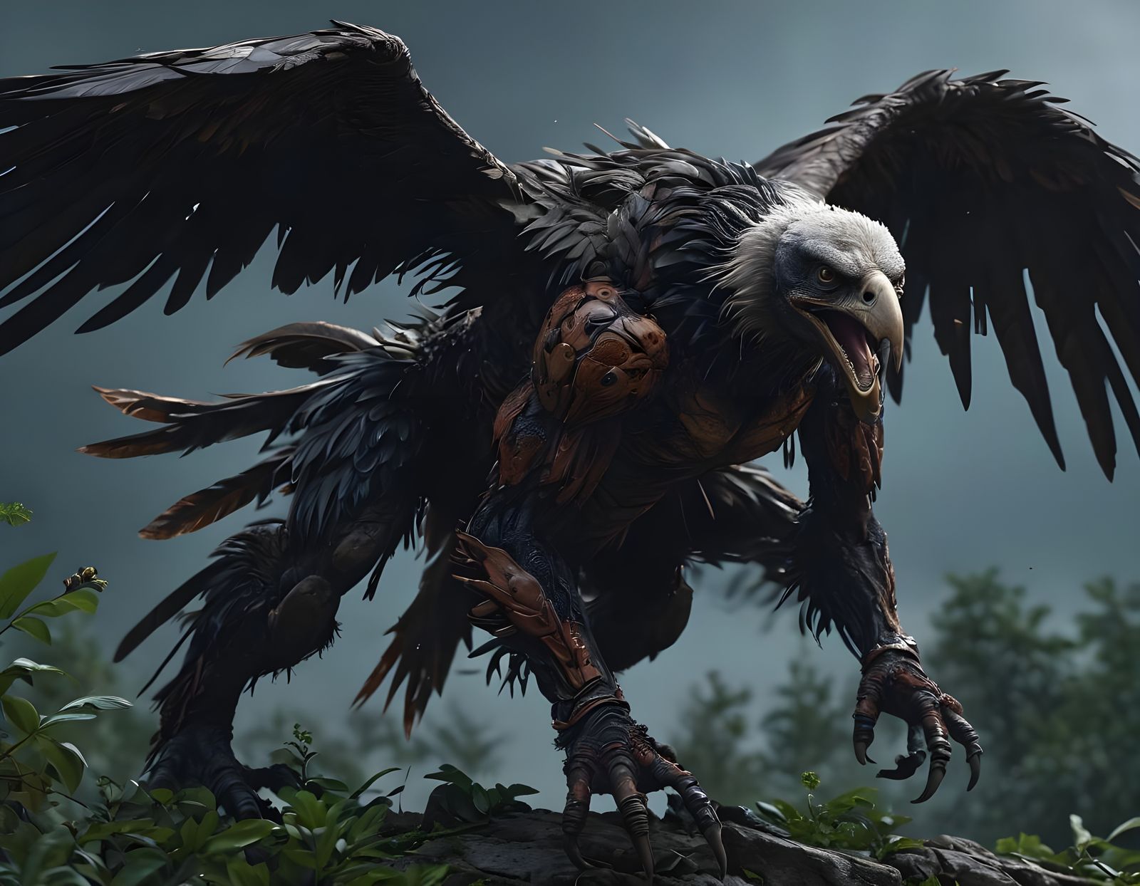 Muscular Humanoid Vulture Creature in Hyperdetailed Photorea...