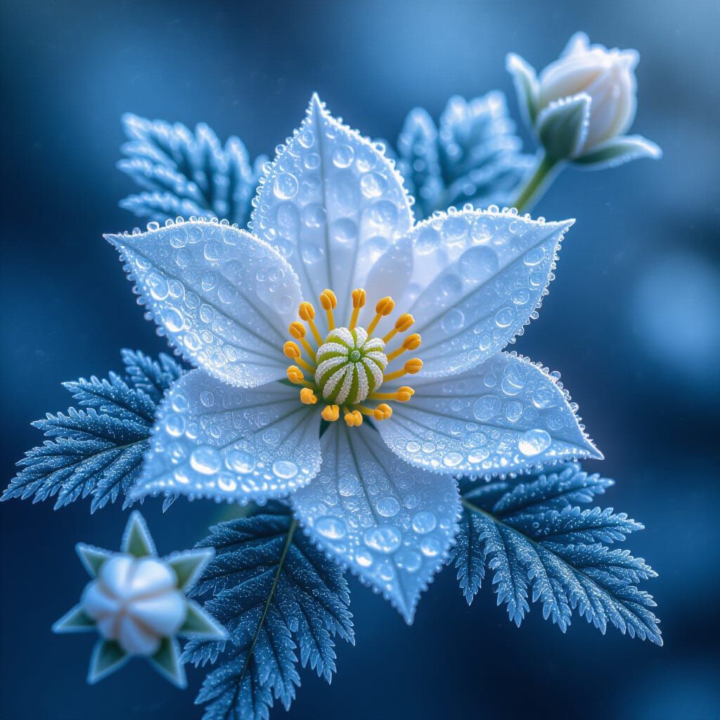 Macro Photo of Intricate Ice Flowers in Forest