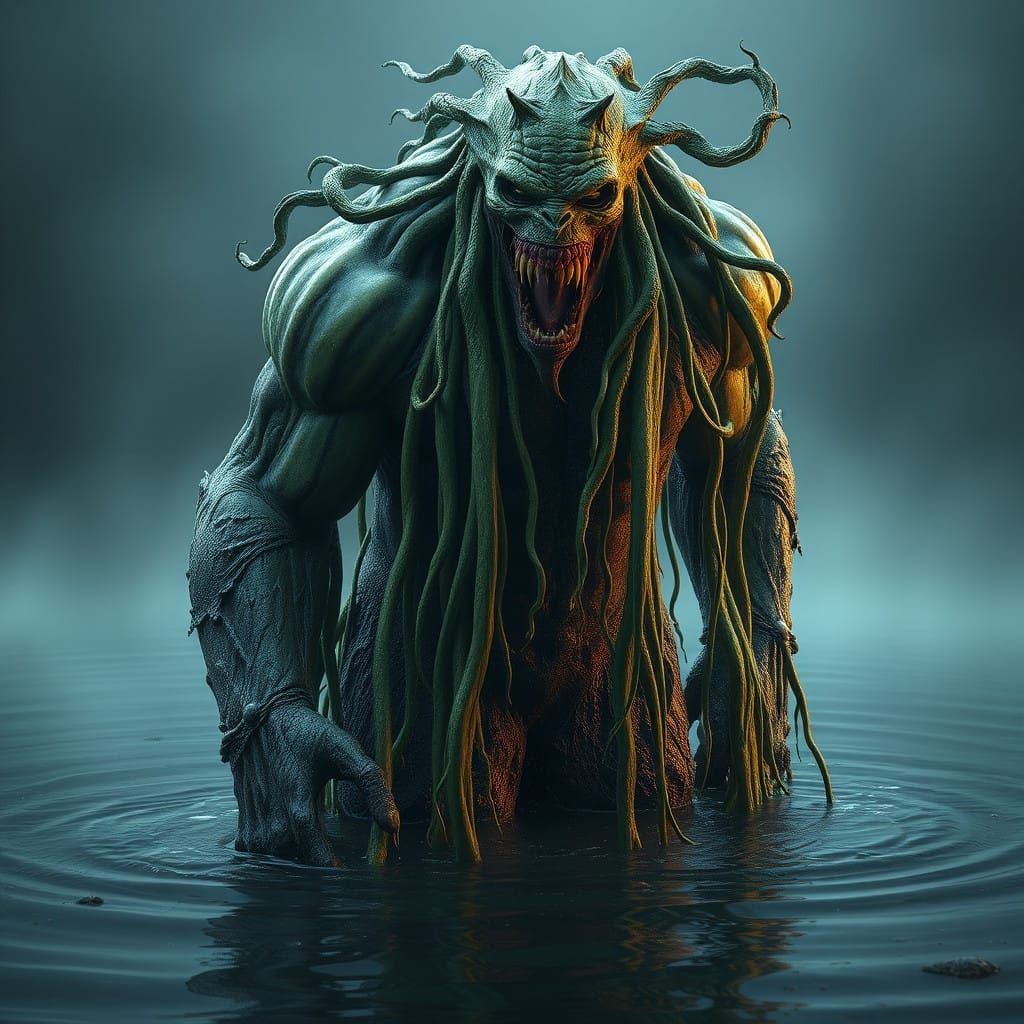 Swamp Golem Rises from Murky Depths in Fantastical Nightmare