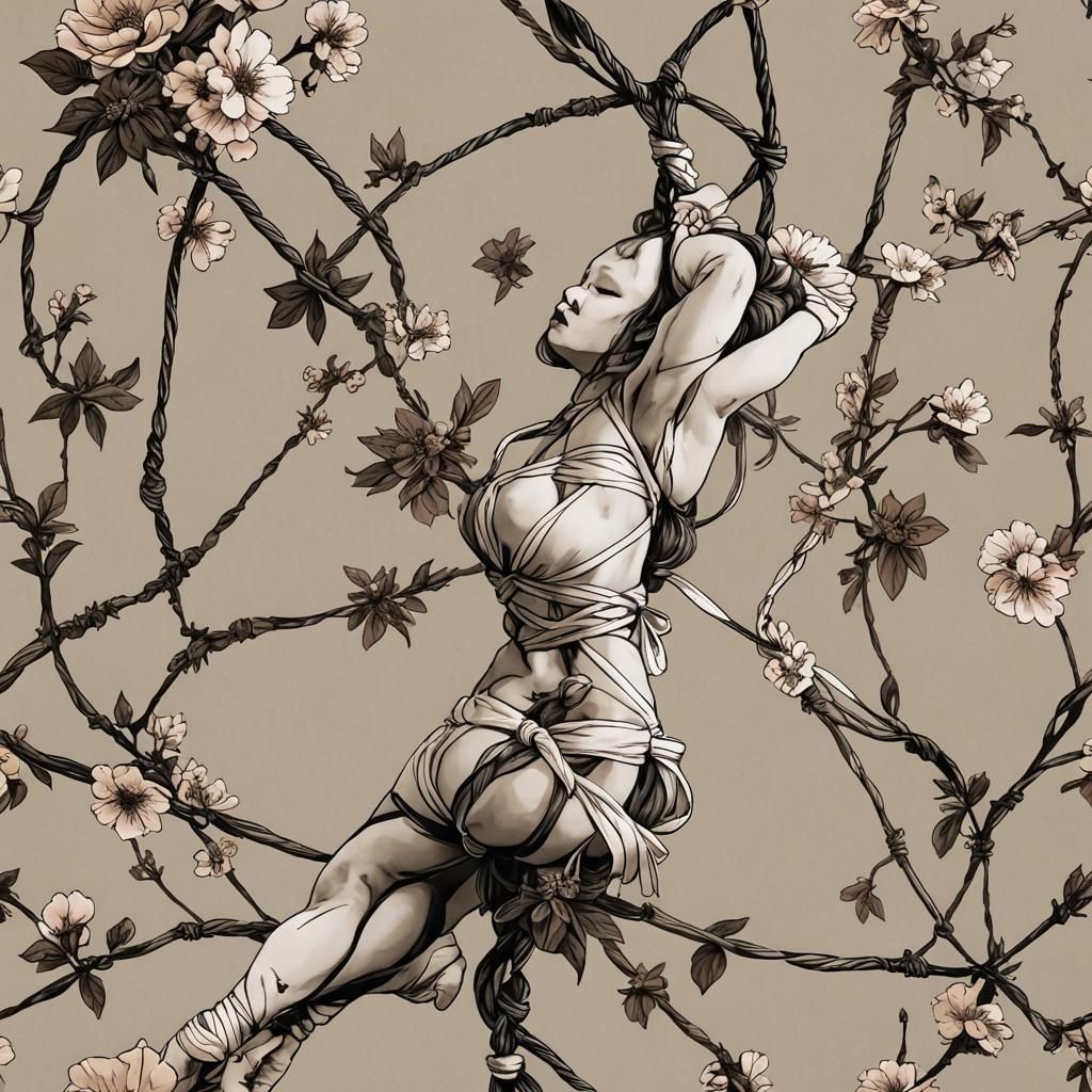 Elegant Floral Shibari Rope Art Composition