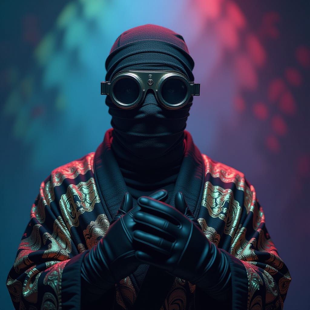 Man in Versace Robe and Goggles, Dramatic Lighting