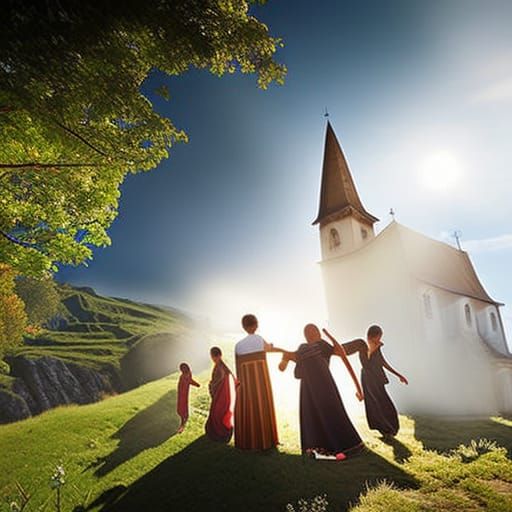 Holy Spirit Descends on Villagers: Photorealistic Digital Ar...