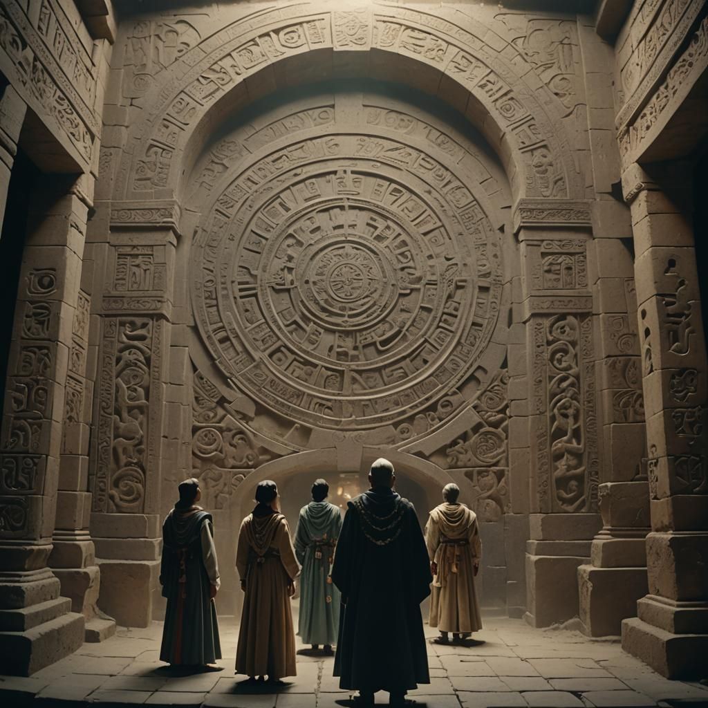 Dramatic Vault Scene with Brandath Family in Cinematic Light...