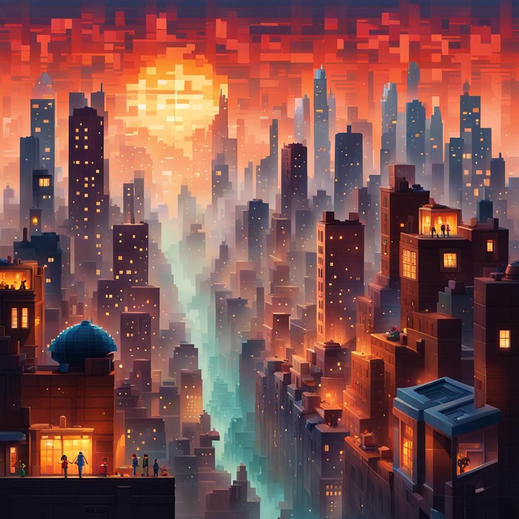 Pixelated Cityscape Dream: Fantasy Concept Art