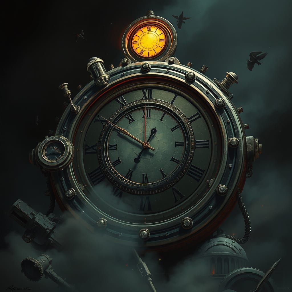 Timekeeper of Apocalypse in Steampunk Cyberpunk Fusion