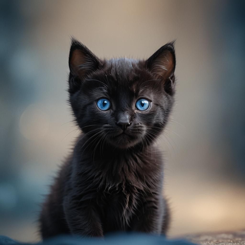 Adorable Black Kitten in Vibrant Close-Up Portrait