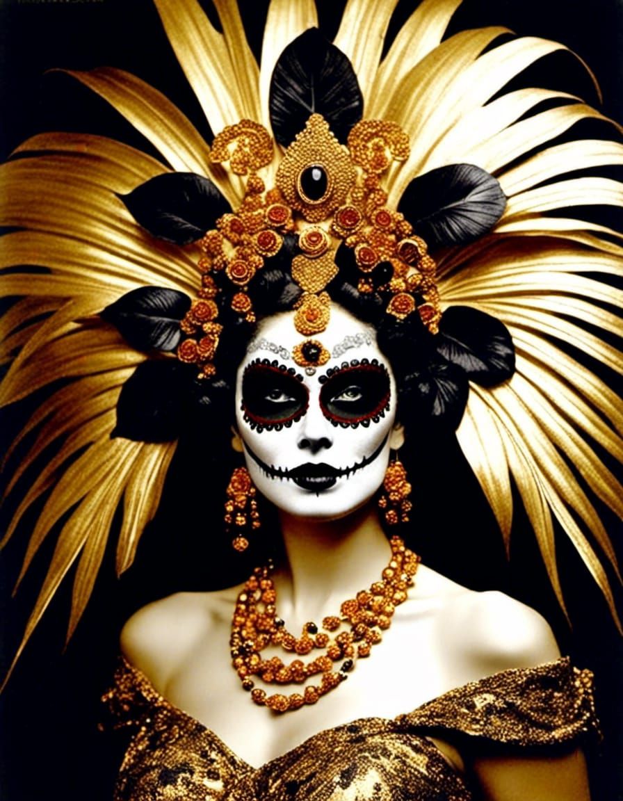 Dia de los Muertos Woman with Psychedelic Foliage