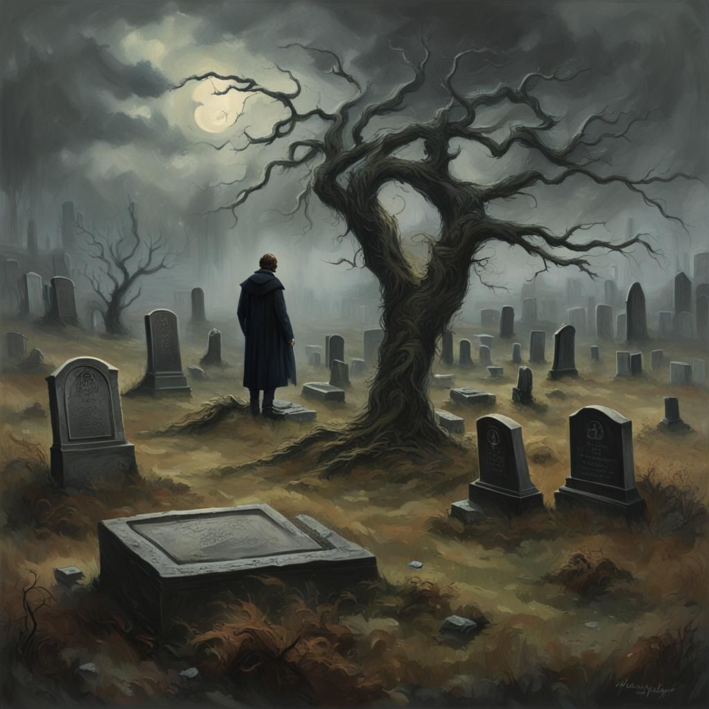Gothic Churchyard: A Desolate Landscape Painting