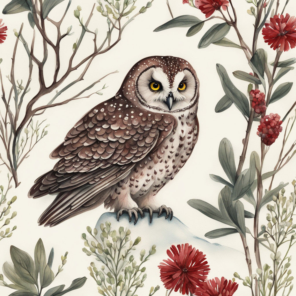 Elegant Snowy Owl Perched on Cypress Branch