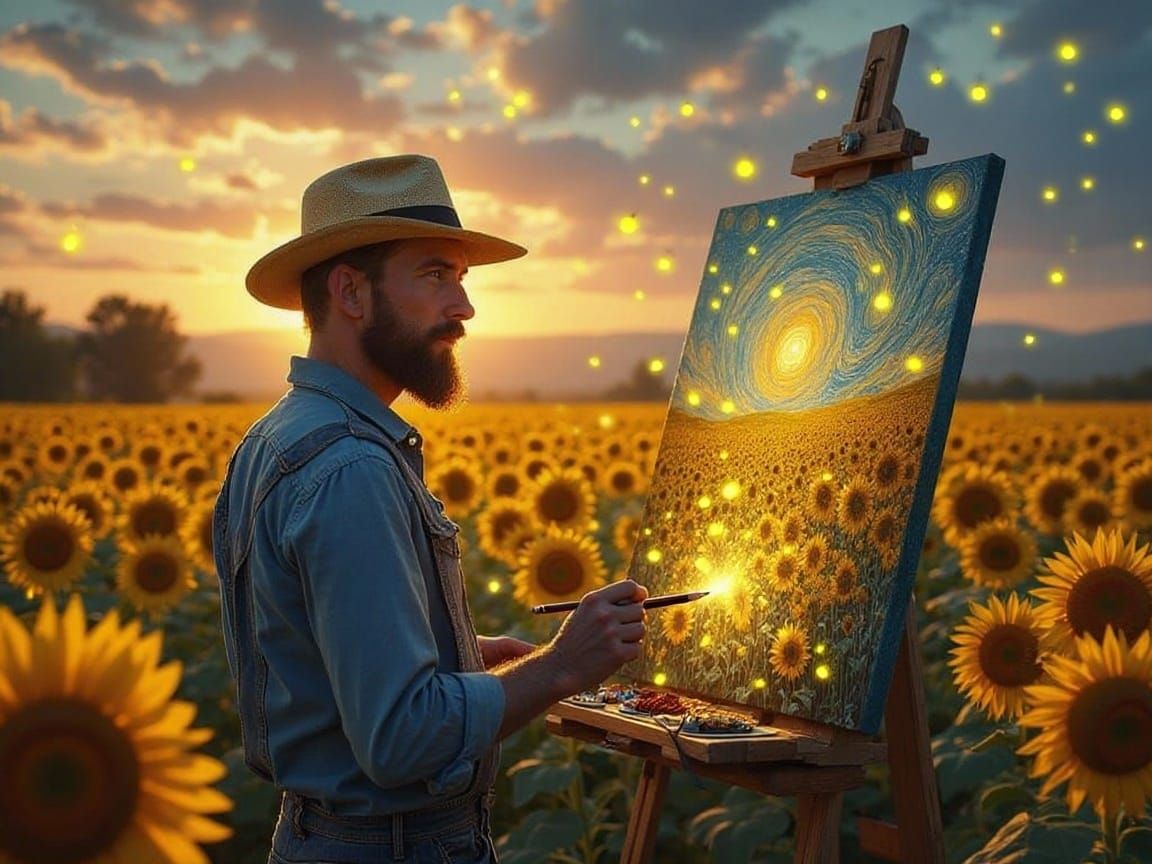 Van Gogh Paints Sunflowers in Golden Hour Light