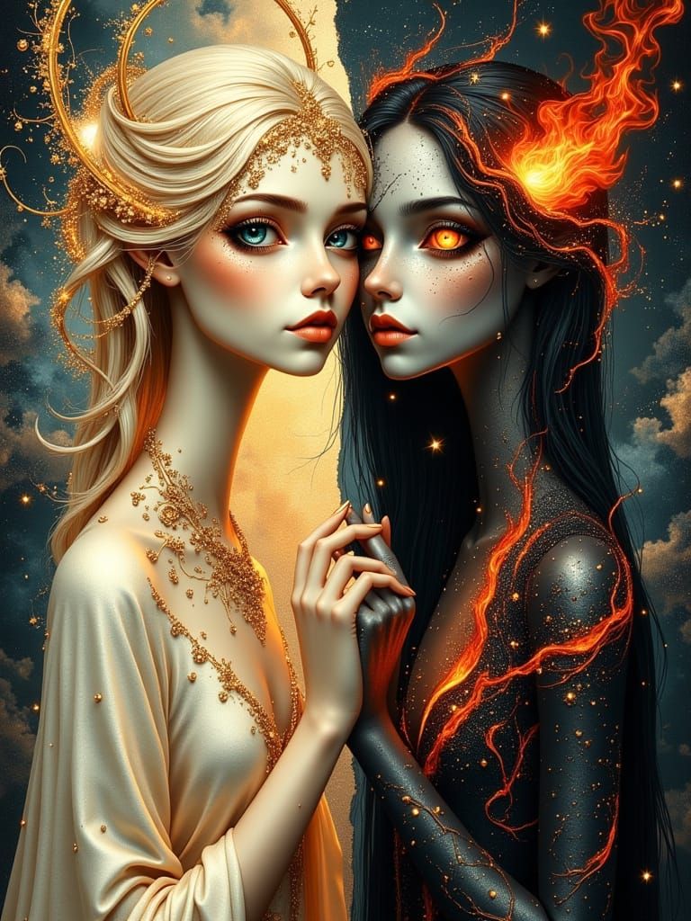 Celestial Harmony Meets Fiery Chaos in Whimsical Double Port...