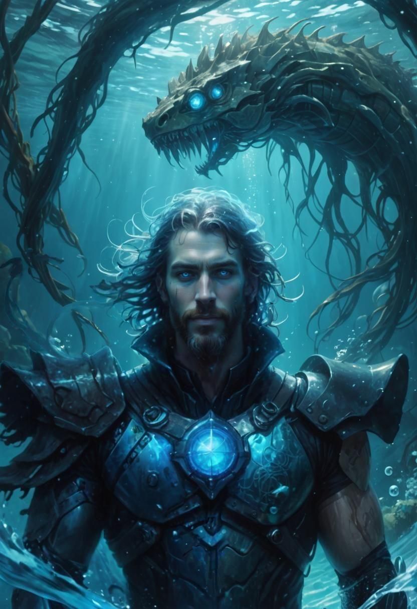 Waterpunk Man with Blue Eyes Undersea Portrait