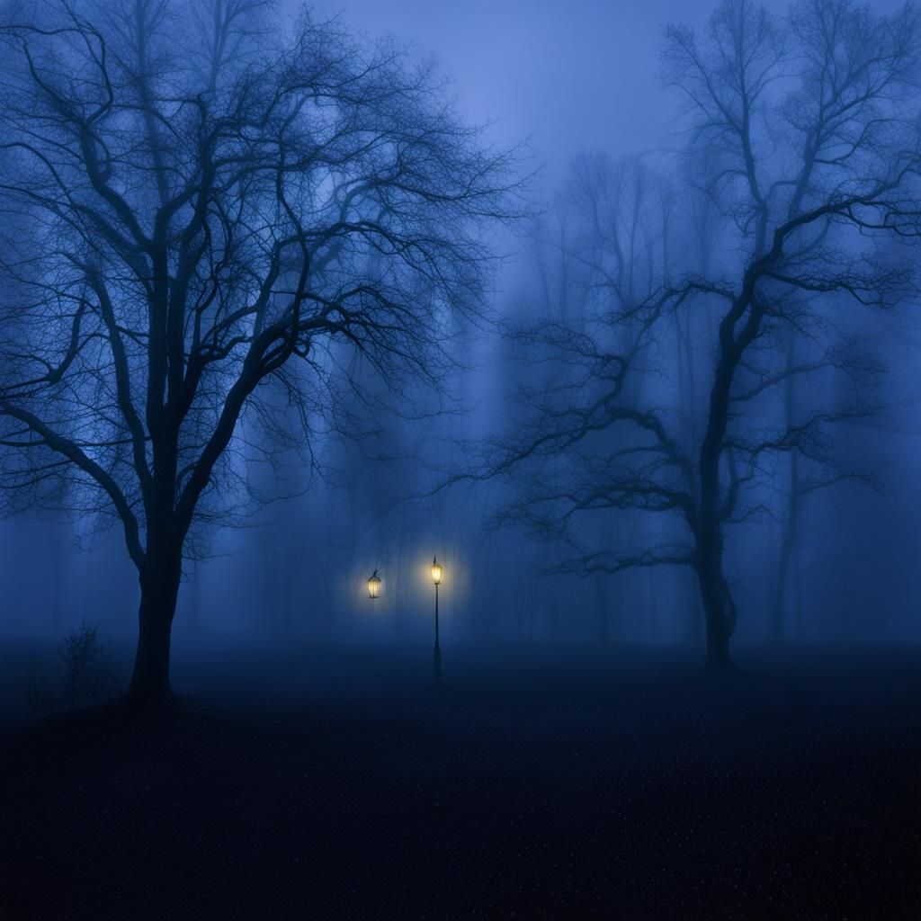 Melancholy Foggy Night: A Gloomy Landscape