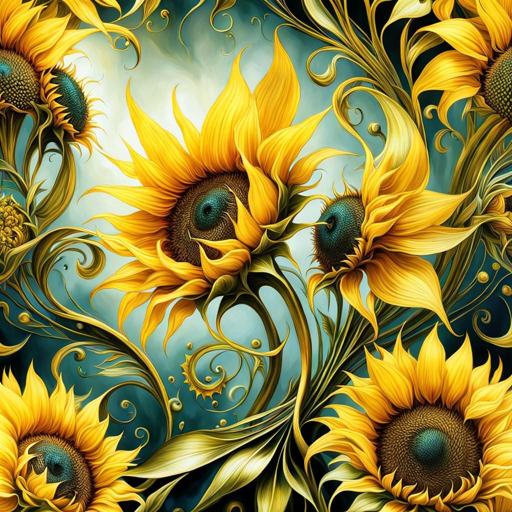 Sunflower Dancers in Dark Fantasy Style