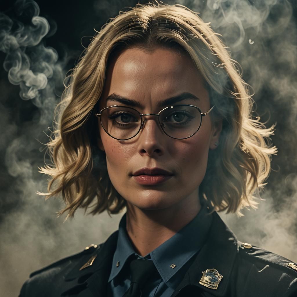 Margot Robbie as Police Woman in Film Noir Style