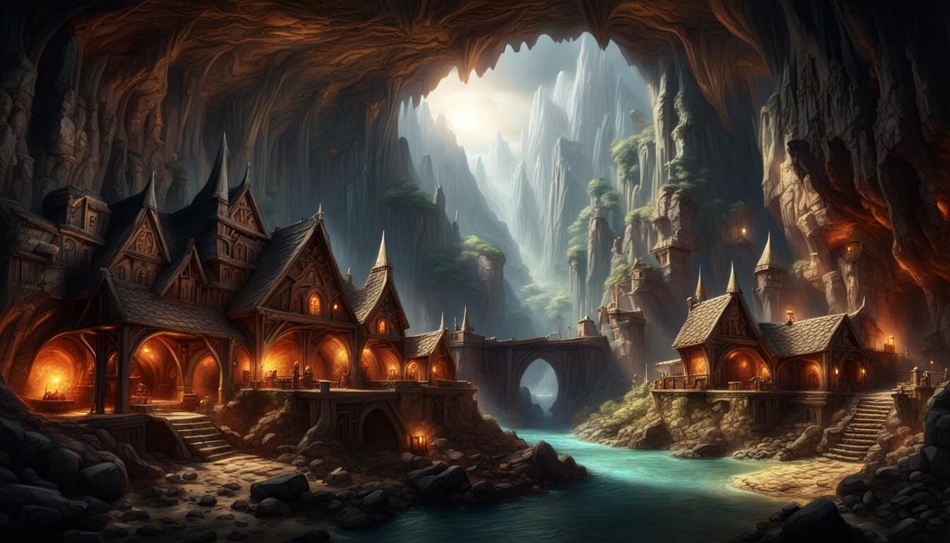 Epic Dwarven Village Hidden in Dark Cavern