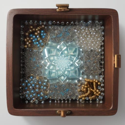 Macro lens, macro photography, diffuse light. Box of glass, ceramic, plastic, and wooden beads.