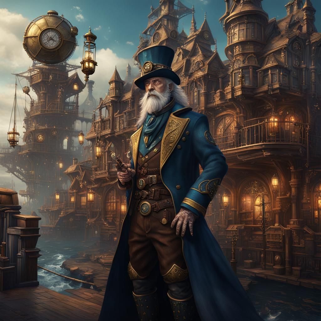 Steampunk Wizard Sailor in Detailed Matte Painting