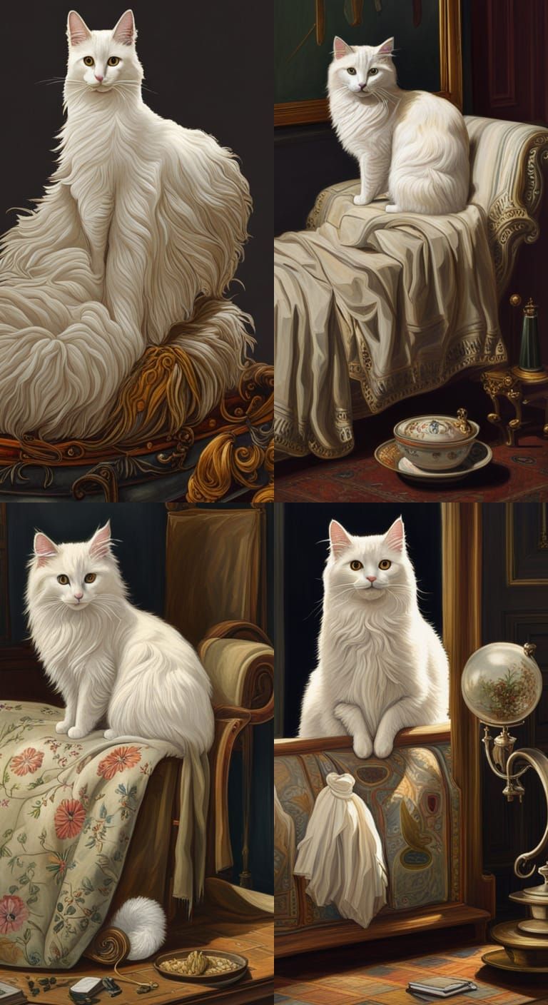 Ornate Turkish Angora Cat Hyperrealistic Painting