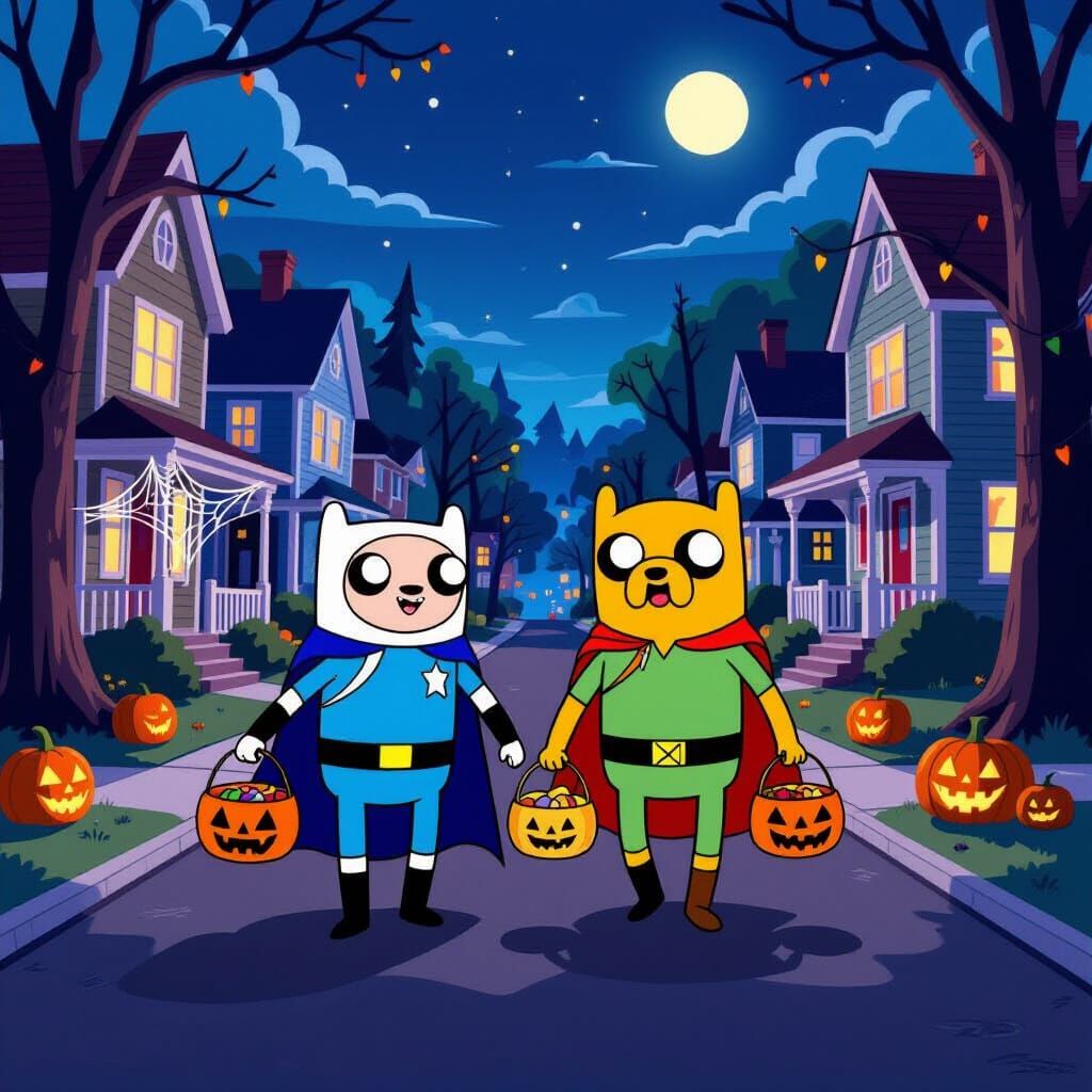 Finn and Jake as Superheroes on Halloween Night
