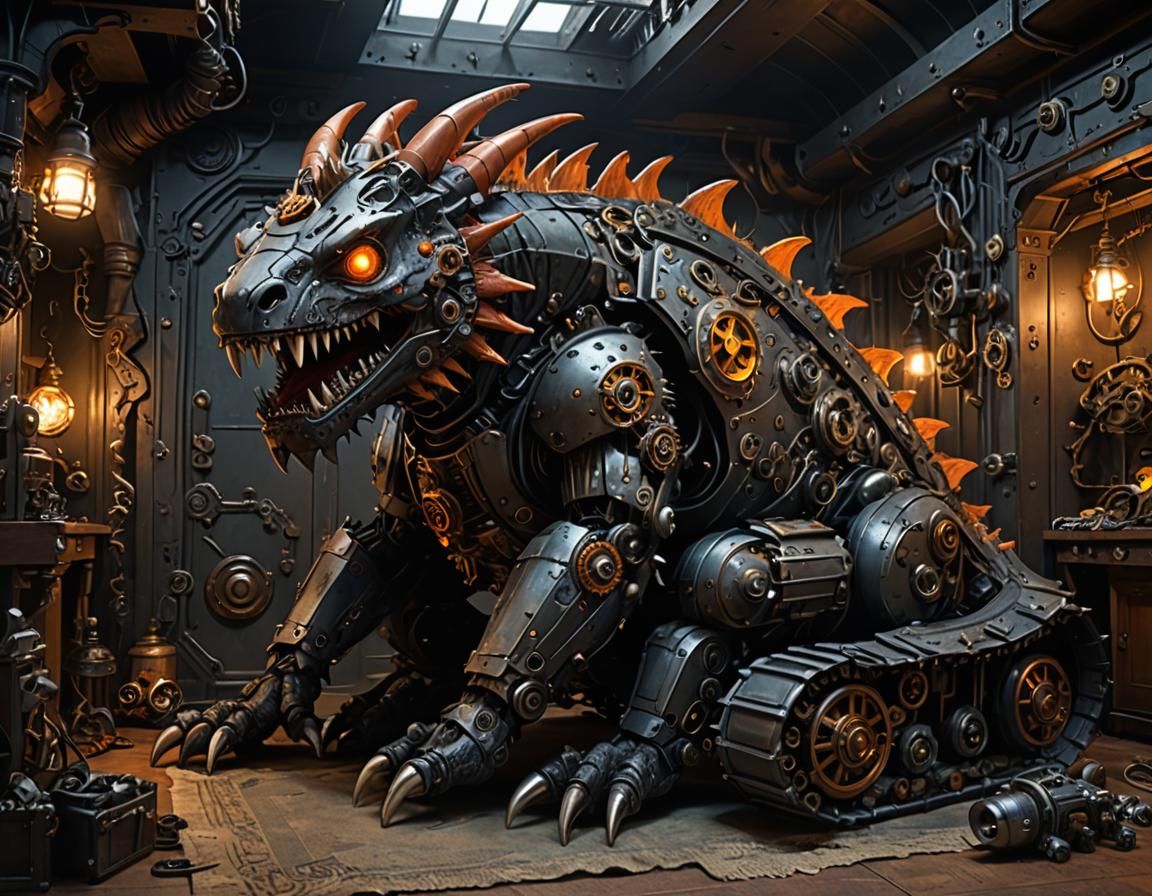 Steampunk Monster Hiding Under Bed Corner