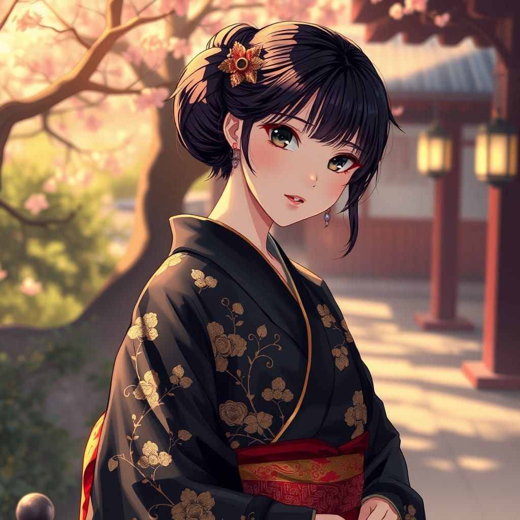 Japanese Woman in Kimono, Studio Trigger Style
