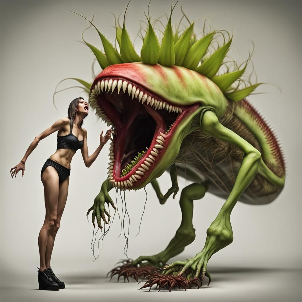 Monster Venus Flytrap with Dangling Legs: Digital Art
