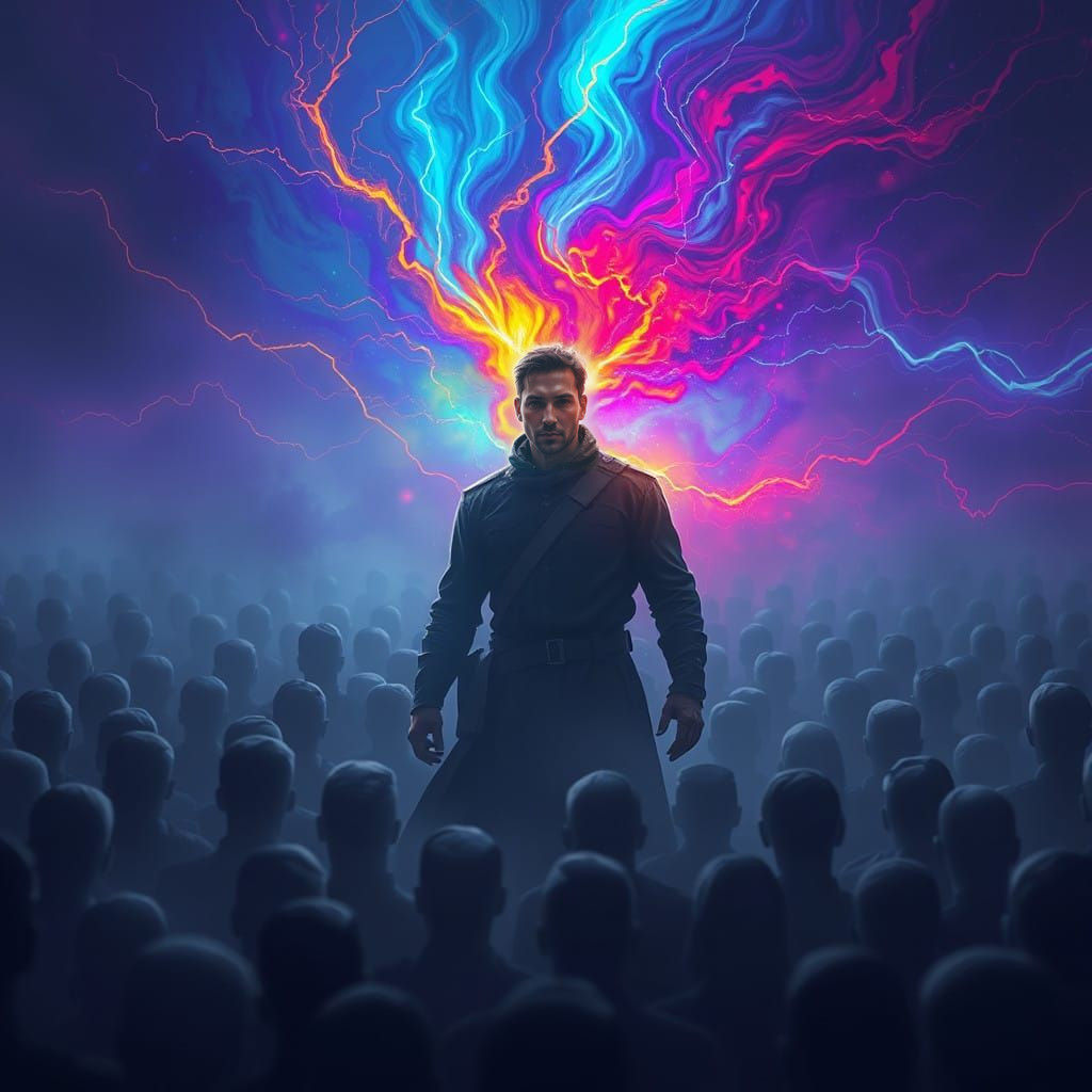 Man of Unyielding Power Amidst a Grayscale Sea