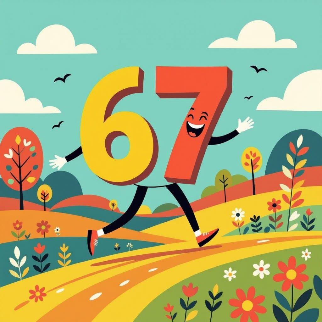 Personified Number 67 Walks Abstract Landscape
