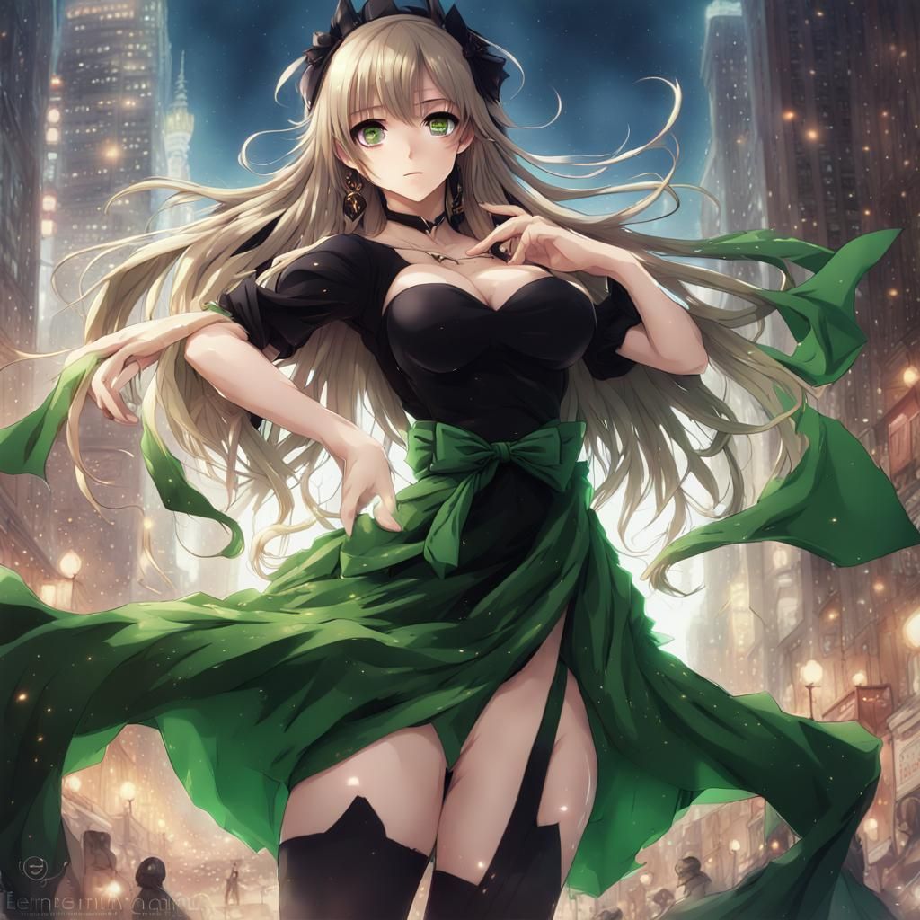 Anime Girl in Black Dress, Manga Style