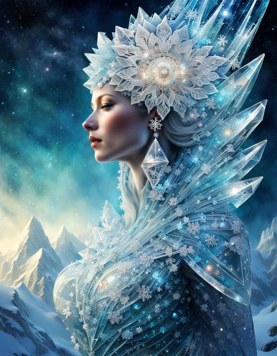 Striking Ice Elemental Woman: Digital Art