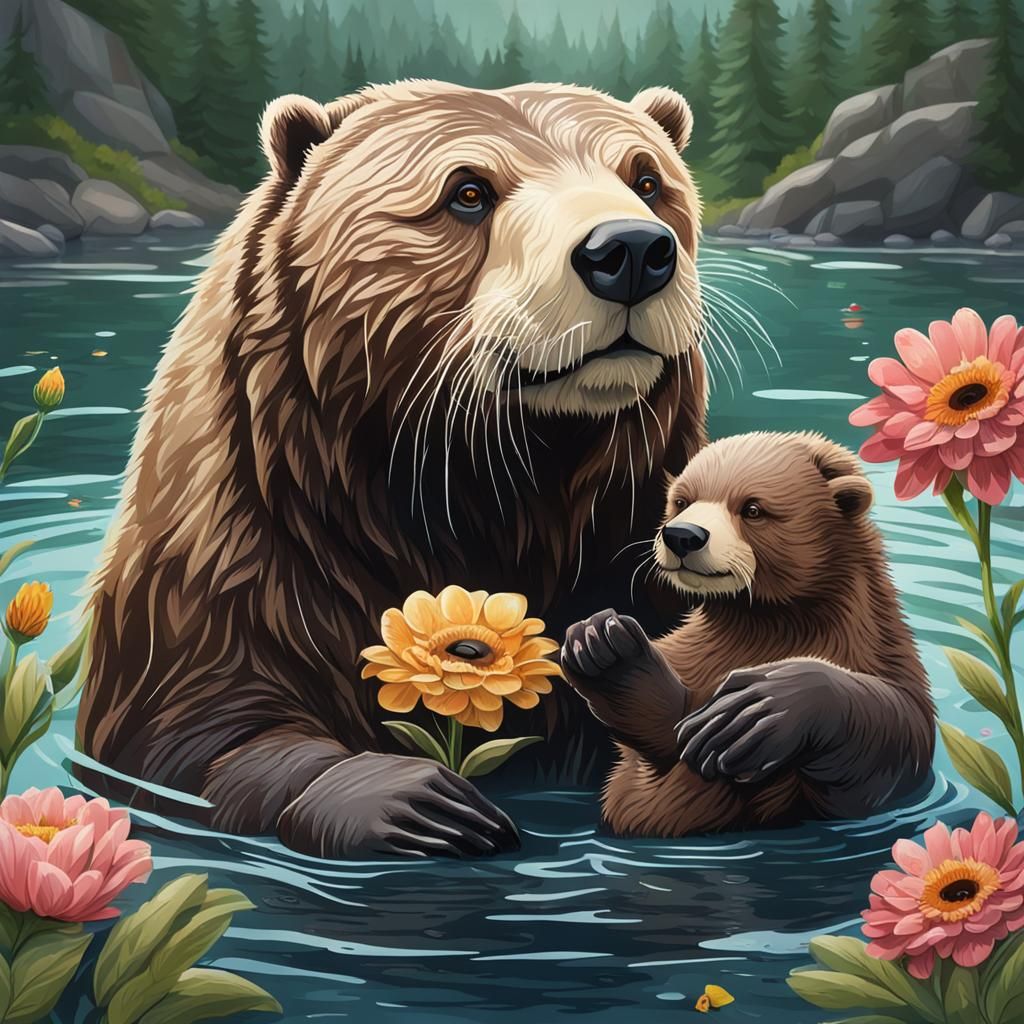 Natural born enemies.. 🥰 a Bear and a Ottet